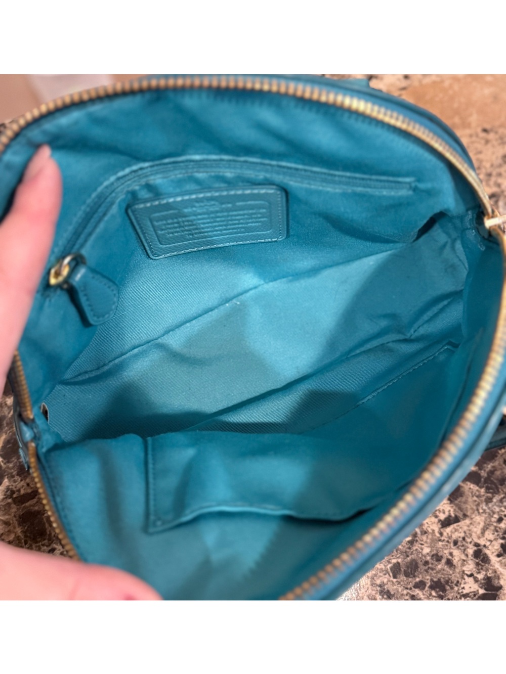 Coach Mini Cora Dome Satchel Crossbody Turquoise Blue Pebbled Leather - Picture 9 of 12
